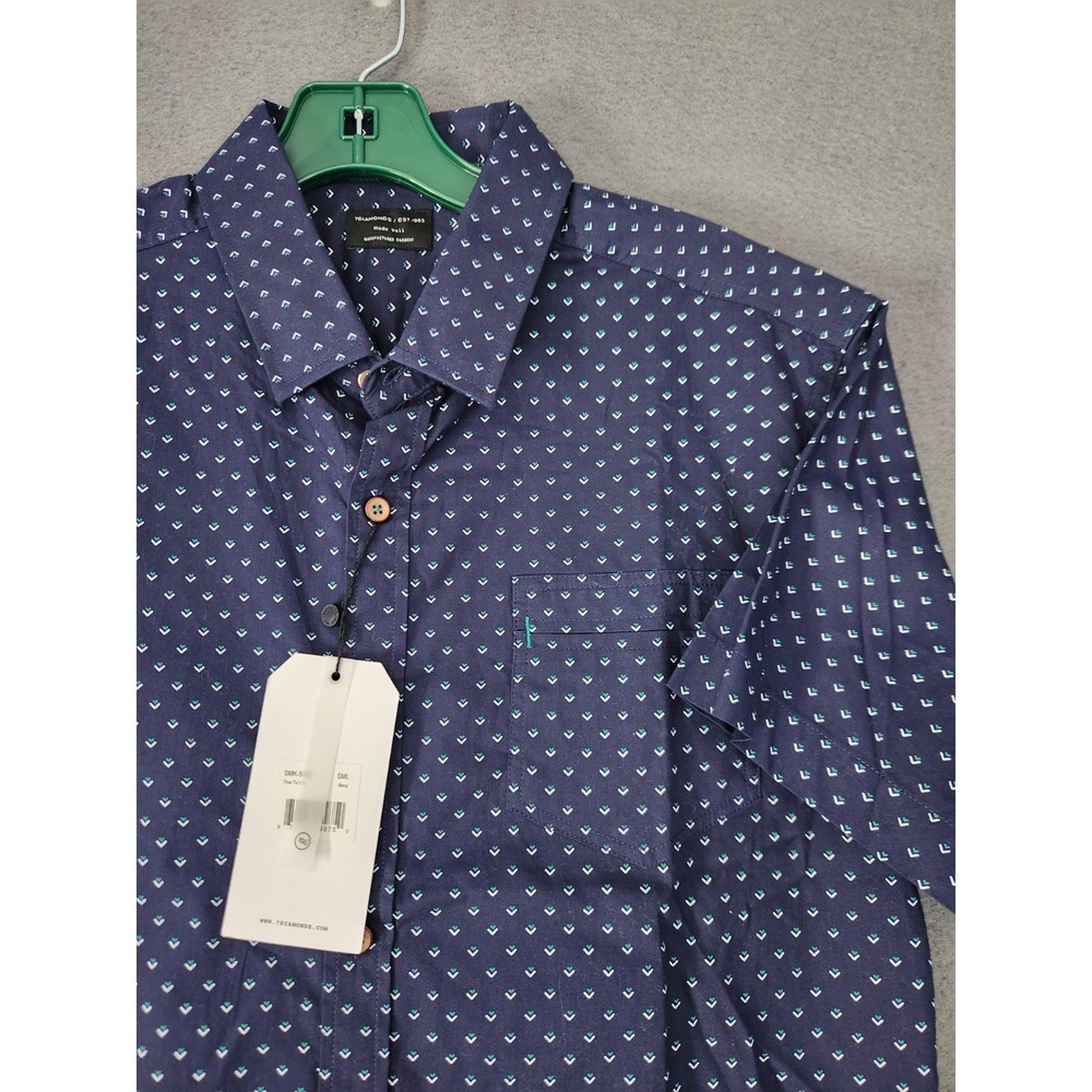 7 Diamonds Shirt Men L Navy Blue Short Sleeve Button Up All Over Print Made Well - Picture 1 of 11